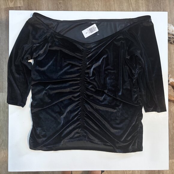 NWT Torrid Black Velvet Ruched Off Shoulder Top Stretch 3/4 Sleeve Size 4X - Picture 7 of 11